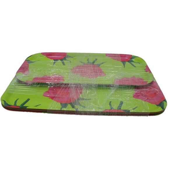 Floral Rectangular Serving Trays Fiberglass 60-70's Retro MCM Set 4 Bright Color - Picture 1 of 12